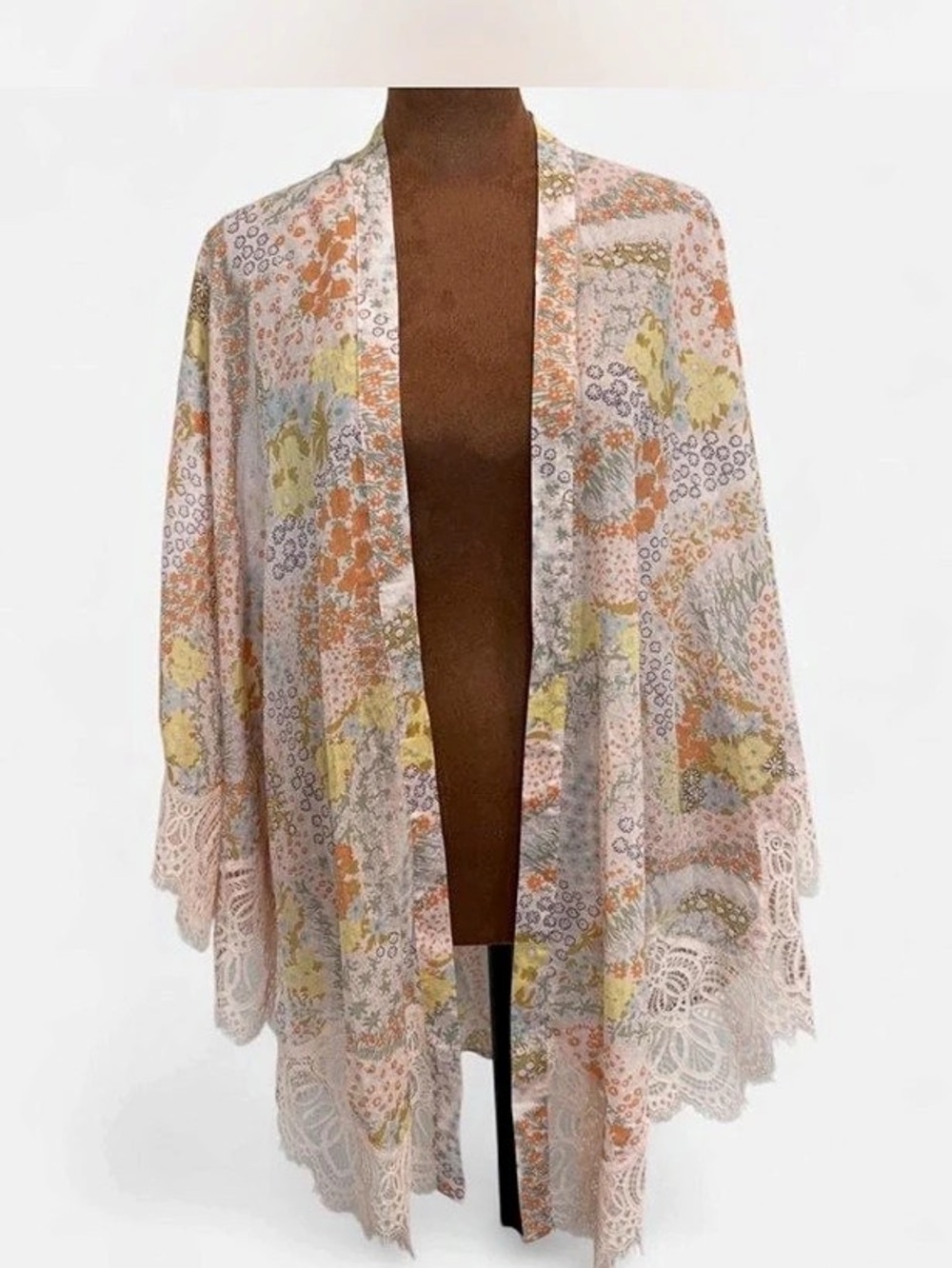 Victoria's Secret Floral Lace Trim Swim Kimono Cover-Up Multicolor XS/S Like New